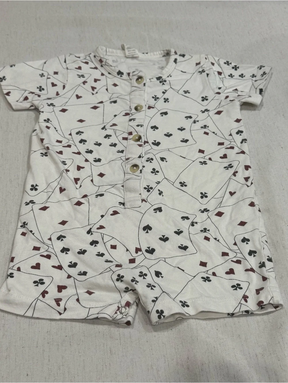 kate quinn White Short-Sleeve Romper Card Poker Print 2T 100% Organic Cotton